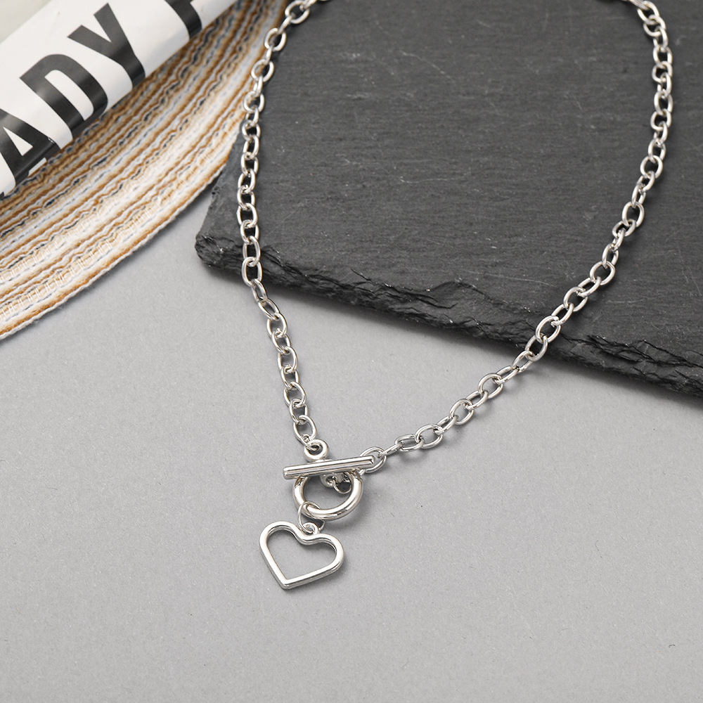 new heart pendent OT buckle alloy thick clavicle chain