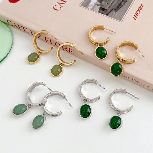 European and American light luxury style aventurine jewelry set ins cold style simple high-end sense temperament generous jewelry set