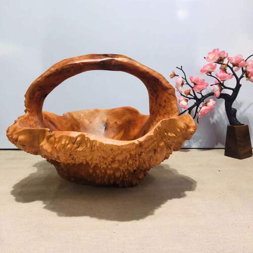 Retro and beautiful household hotel commercial portable fruit basket irregular ornaments handicraft pomegranate root carving fruit basket