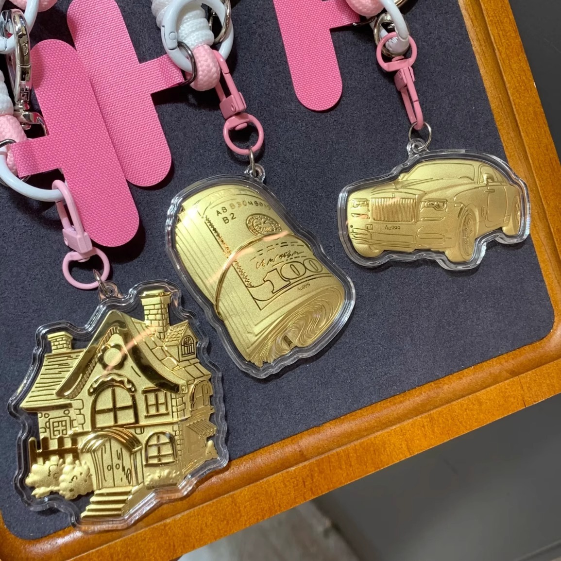 足金999有车子房子票子钥匙扣黄金20mg手机挂件摆件贺卡伴手礼物