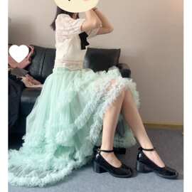 不规则薄荷曼波蓬蓬裙短裙女图片色绣花国内一二线品牌有吊牌乱麻