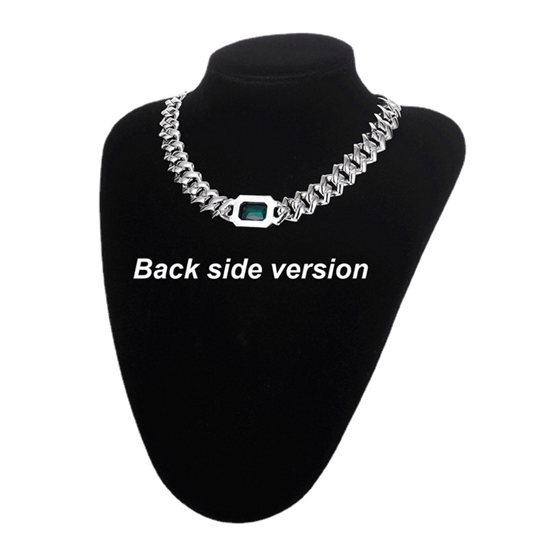 New hip-hop necklace with personalized minimalist style, alloy inlaid diamond, emerald diamond Cuban chain_voghion.com