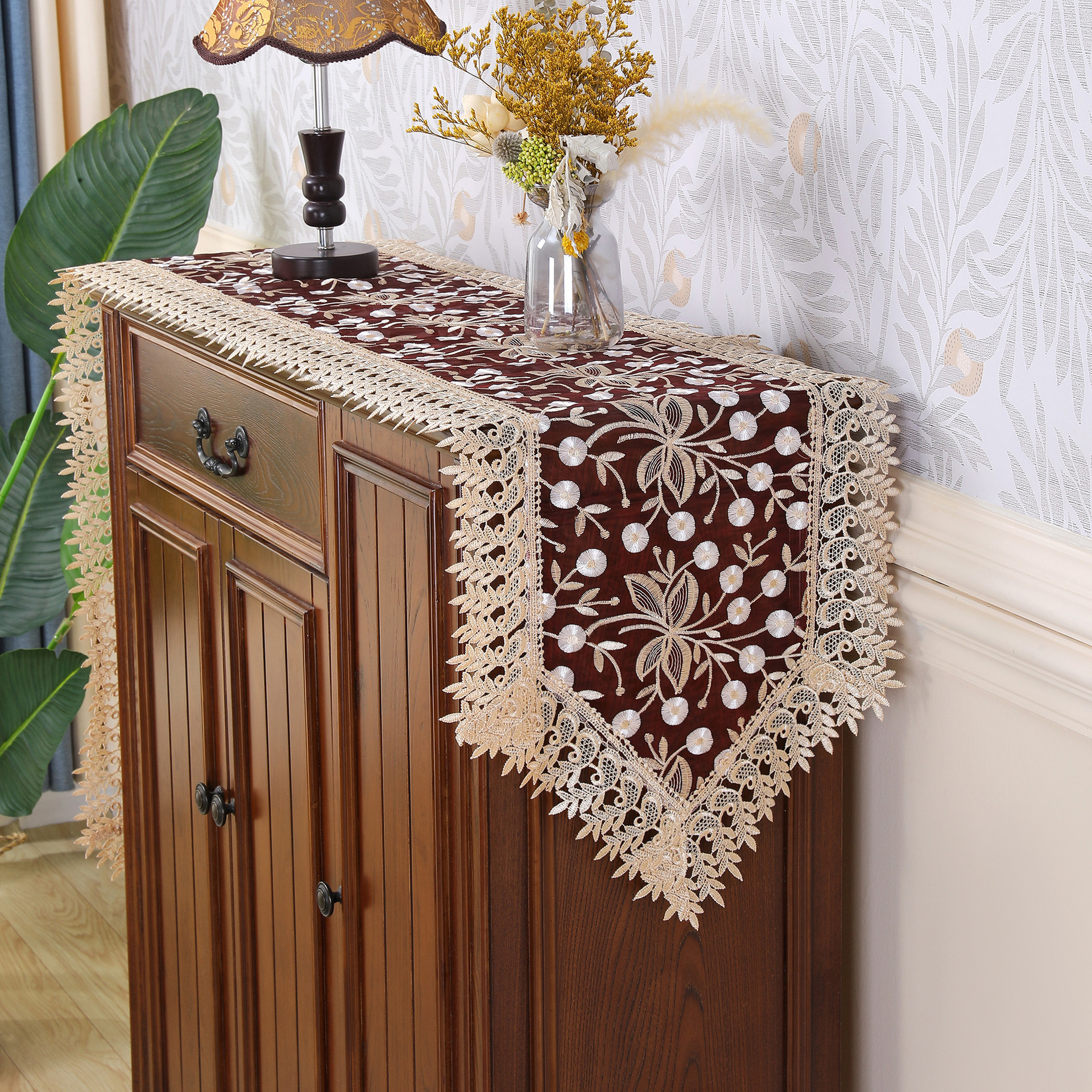 lace table runner embroidered transparent napkin coaster water soluble crochet high density tablecloth high grade table runner_voghion.com