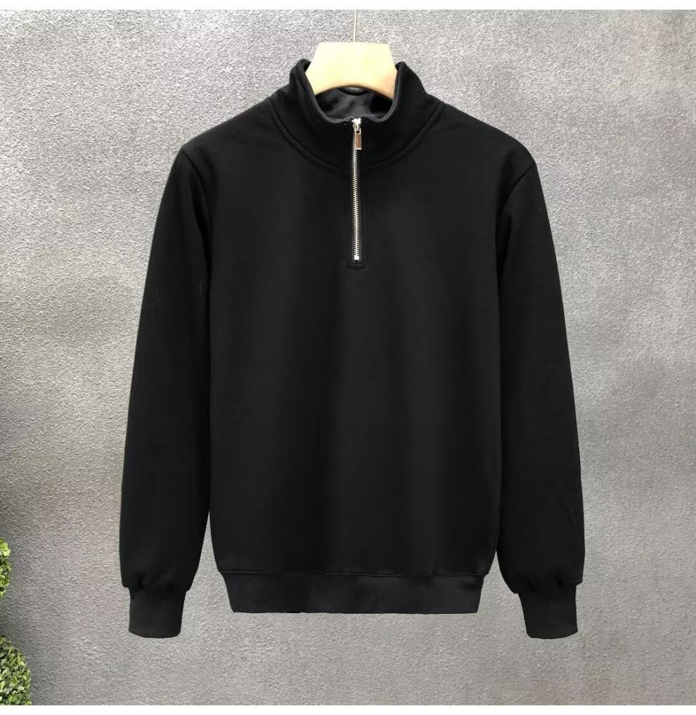Trendy Brand Hong Kong Style Solid Color Long-sleeved Shirt Men's Fashion American Retro Loose Half-zipper Sweater_viptrois.com