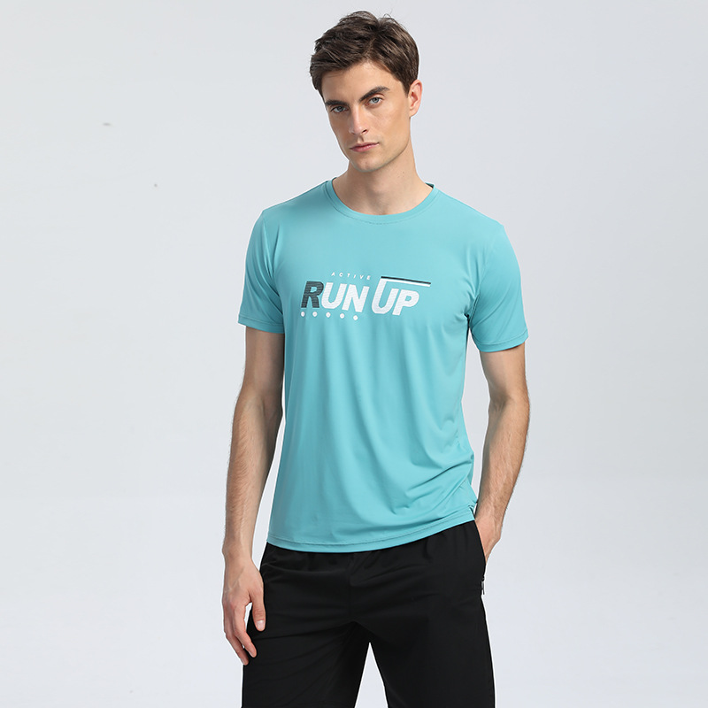 Verano de los hombres deportes corriendo ropa de secado rápido camiseta bottoming camisa media manga moda impresa casual manga corta en stock lote F