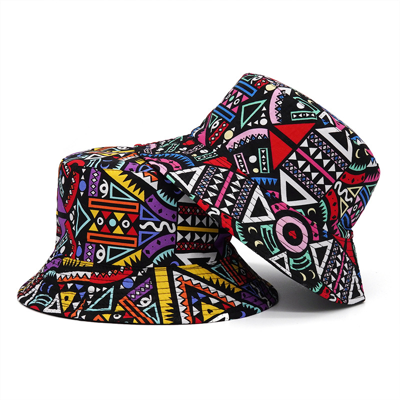 Fisherman Hat Women's Retro Ethnic Style Sunshade Hat Japanese Geometric Basin Hat Men's Outdoor Casual Double-Sided Hat Cross-Border Trendy