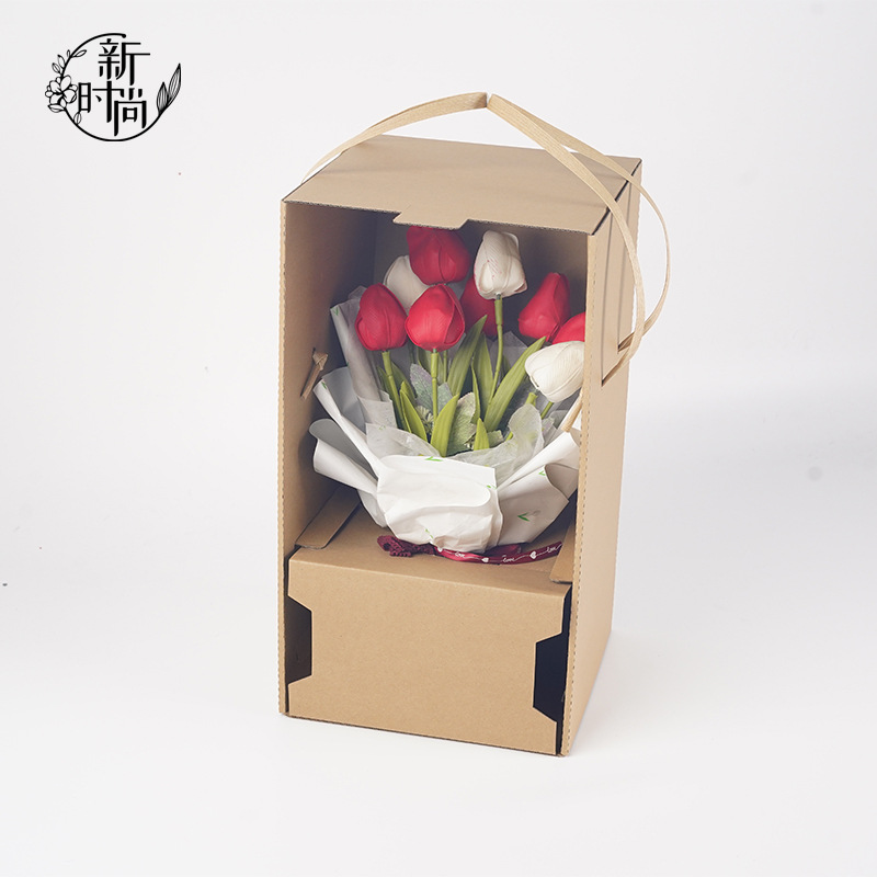 Caja portátil de flor de protección Caja de regalo de piel gruesa y endurecida Caja portátil no deformada Caja de embalaje de flores inmortales Caja de papel
