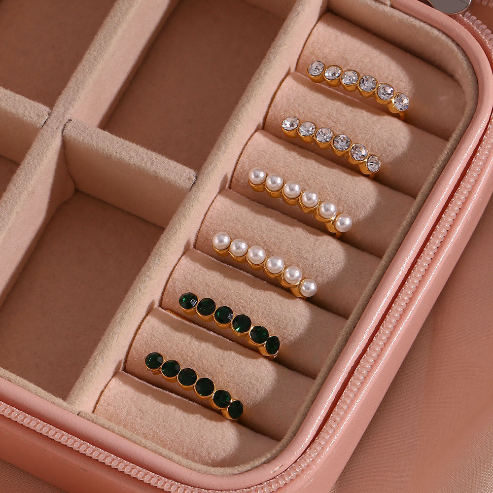 Zircon Pearl Inlaid Fishhook Stainless Steel Earrings