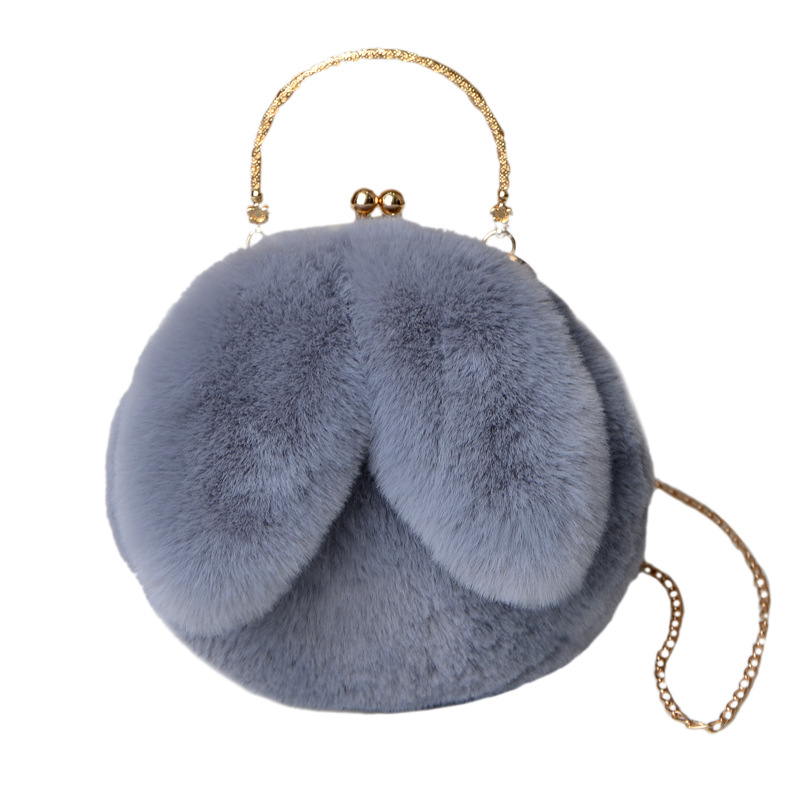 Borsa in peluche da donna con orecchie di coniglio a tracolla in stile coreano borsa pelosa portatile carina in stile coreano nuova borsa con clip autunno e inverno_voghion.com