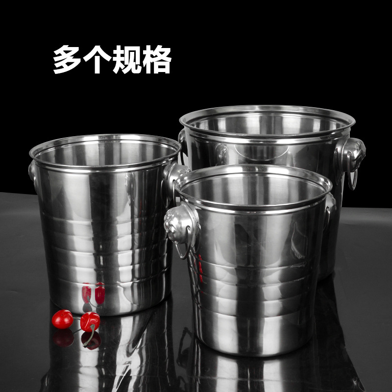 Cubo de hielo de acero inoxidable de doble oreja cabeza redonda cabeza de tigre Cubo de cerveza bar Cubo de vino portátil Cubo de champán engrosado Cubo de almacenamiento