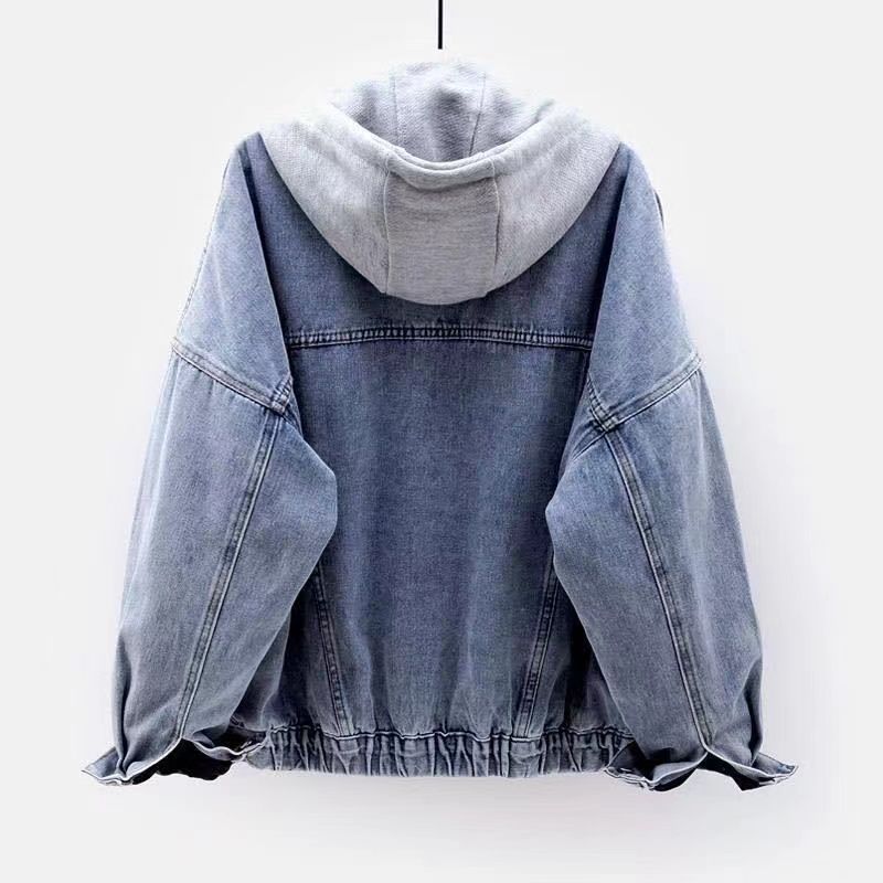 Dameskleding korte denim katoenen jas blauw grijs grote bontkraag plus fluwelen dikke warme katoenen jas top_voghion.com