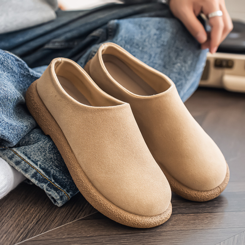 Men's New Retro Comfortable Suede Casual Mule Shoes, Fashionable Lazy Boken Shoes, Lazy Slip-On Leather Shoes for Men