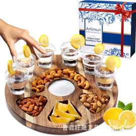 木制酒杯托盘沾盐盘烈酒杯分格服务餐盘双面可用零食干果托盘