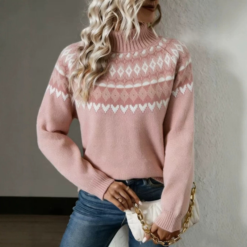 In-Stock New High-Neck Amazon European and American Style Sweater for Women, Wish Hot-Selling Round-Neck Color-Blocking Loose Fashion Pullover Knitwear In-Stock New High-Neck Amazon European and American Style Sweater for Women, Wish Hot-Selling Round-Neck Color-Blocking Loose Fashion Pullover Knitwear