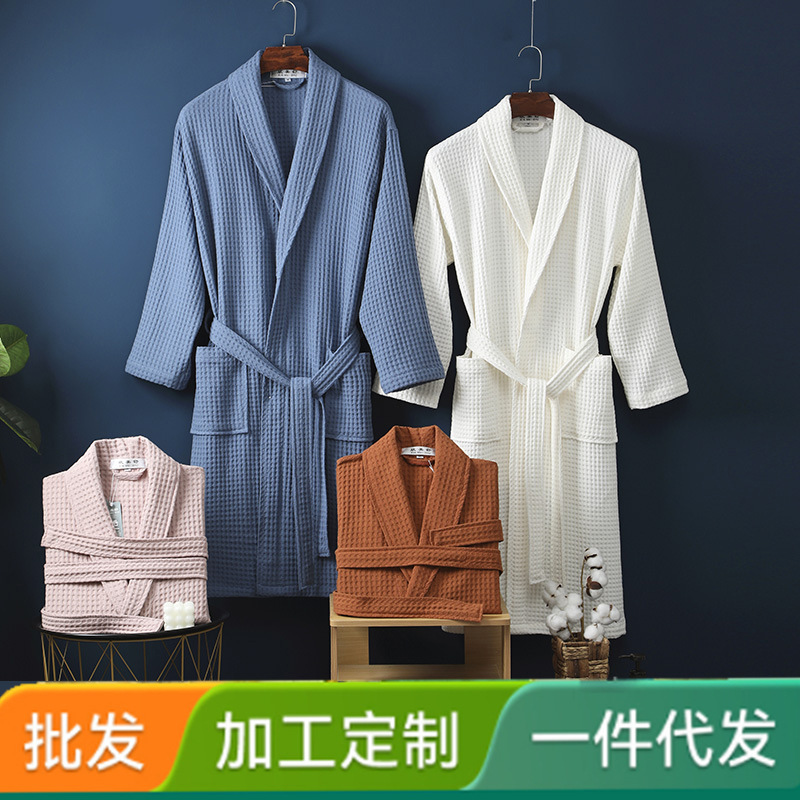 Cross-border new cotton bathrobe spring and autumn waffle long bathrobe homestay hotel couple cotton nightgown wholesale Cross-border new cotton bathrobe spring and autumn waffle long bathrobe homestay hotel couple cotton nightgown wholesale