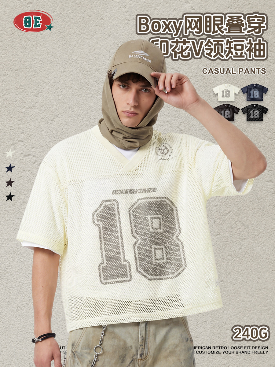 Camiseta Calada de Cuello en V de Manga Corta en Poliéster Transpirable para Uso Casual
