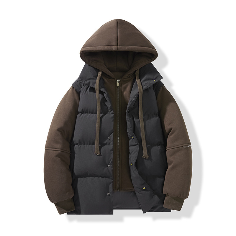 New Winter Style Fake Two-Piece Popular Thickened down Cotton Jacket with Loose Fit and Hood