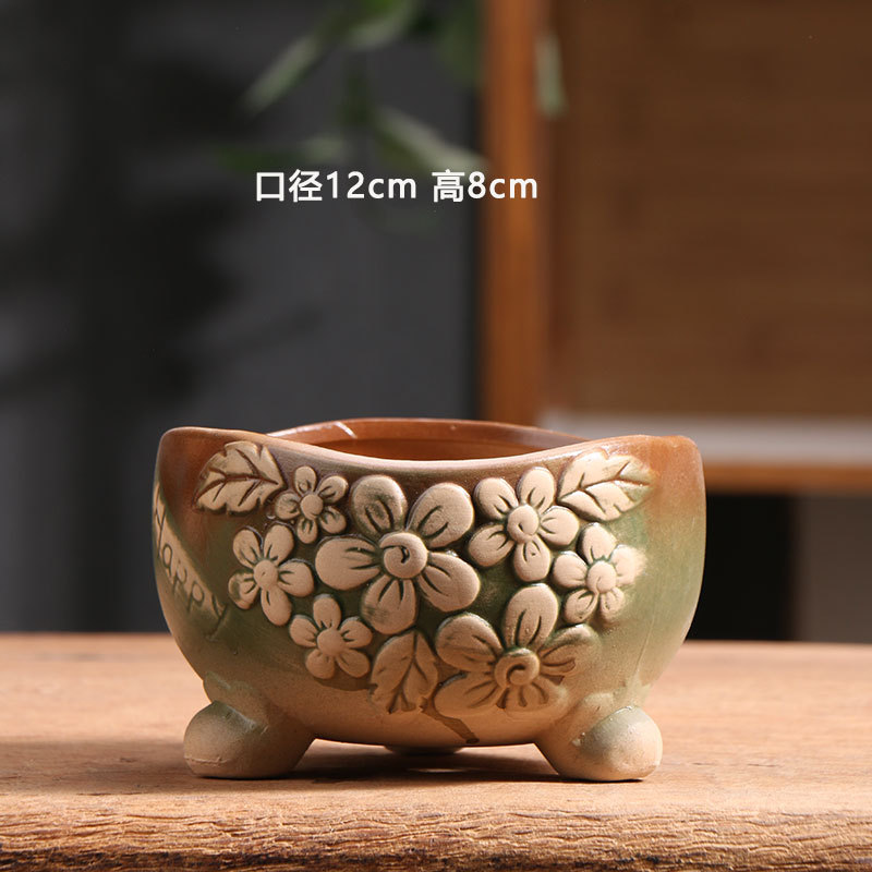 Qunseng maceta de flores de cerámica doméstica maceta de cerámica gruesa de gran calibre maceta de cerámica verde bandeja de flores al por mayor de precios especiales