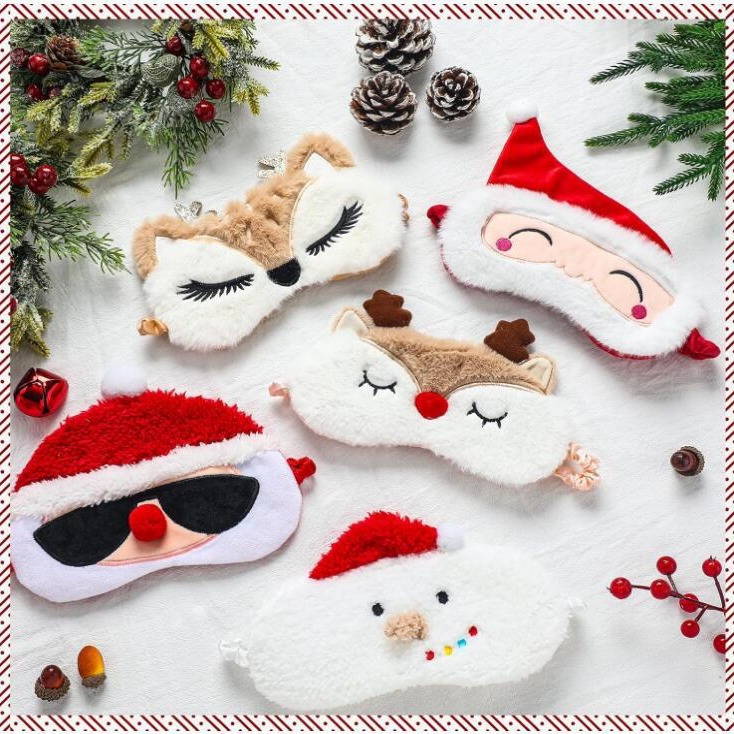 Santa muñeco de nieve dormir máscara de ojo de peluche de dibujos animados ciervo Navidad máscara de ojo Reno ELK divertido sombreado máscara de ojo