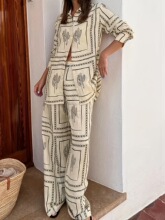 V 38027 Printed Long Sleeve Pajama Set ӡ���Ҿӷ���װ �羳ר