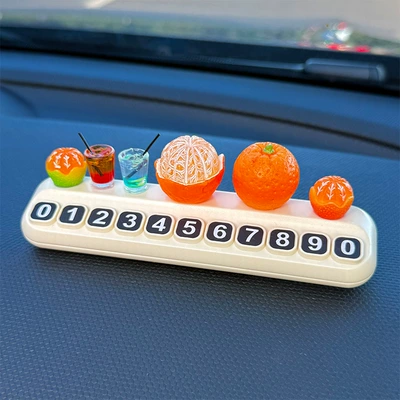 Fruit Drink Car Temporary Parking Plate New Car Moving Number Plate Phone Plate Car Interior Decoration (Nömrəli dayanma kartı) - half-peeled-orange-orange-2-small-oranges-2-drinks-stop-sign