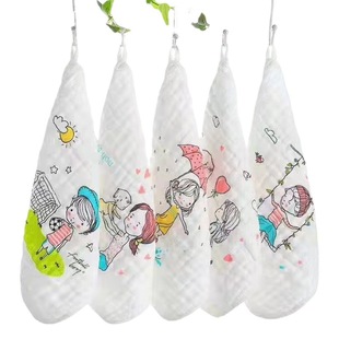 Baby's high-density embroidered gauze square towel cotton six-layer classification towel wash face 5-pack washing bubble saliva towel