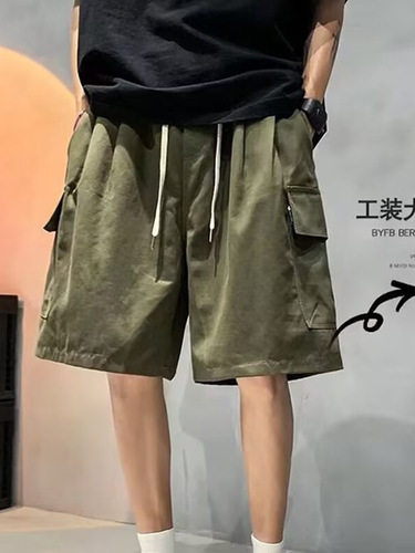 Cross-border work pants for men, new fashion casual summer loose large size big pants, trendy brand retro 5-inch pants