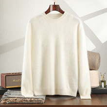 拉绒工艺保暖御寒商务男士圆领加厚宽松版100%纯山羊绒衫针织毛衣
