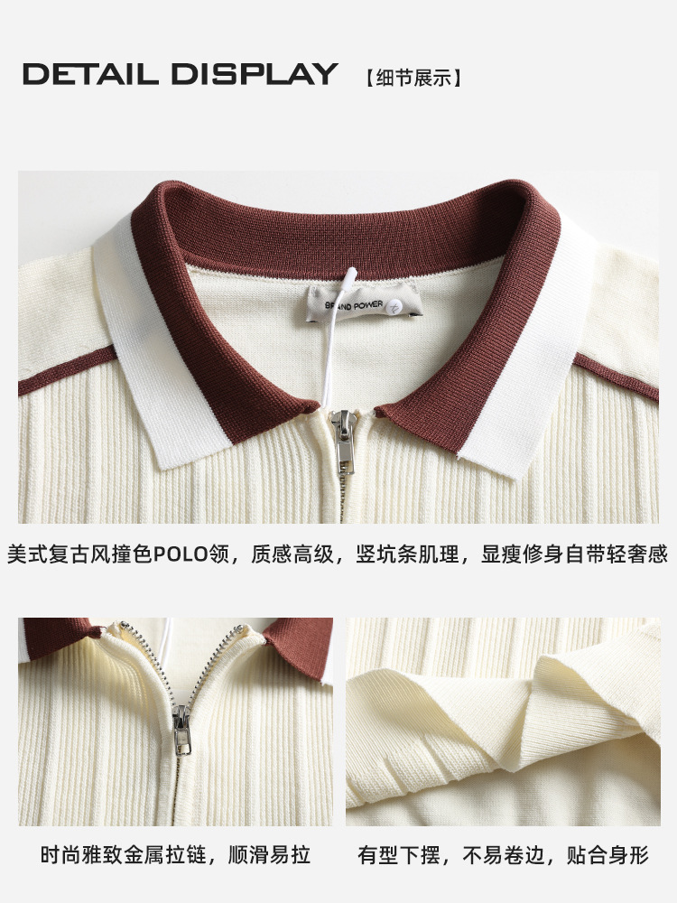 Hombres de alto nivel con la solapa de hielo camiseta de polo de punto hombre de negocios casual verano a rayas verticales camiseta de manga corta hombre
