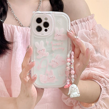 可爱粉兔子适用iPhone12少女11ProMax手机壳XR苹果13新款镜面防摔