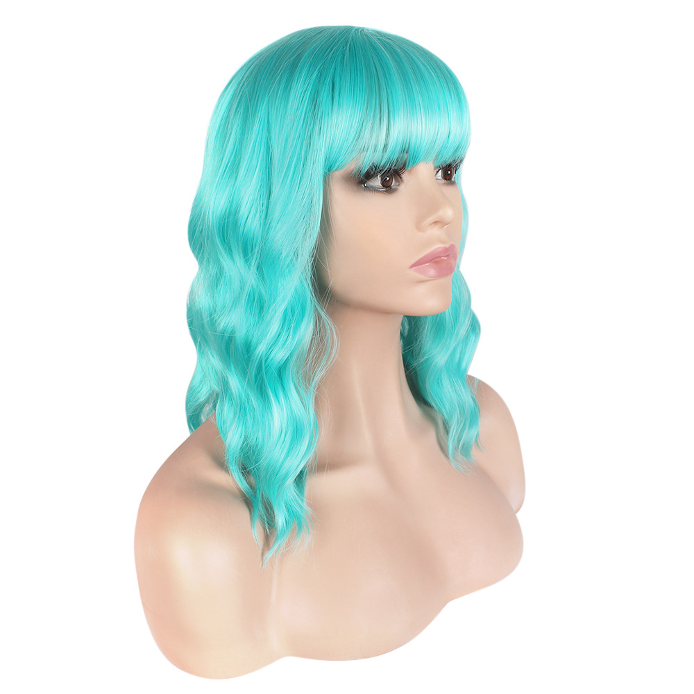 Parrucca sintetica Moda Donna Anatra mandarina Capelli corti Ondulazione dell'acqua Arricciata Frangia dritta_voghion.com