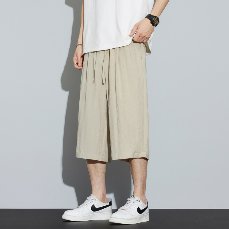 2025 Summer New Linen Cropped Casual Pants Men's Straight Loose Drape Comfortable Casual Pants Men's Trousers