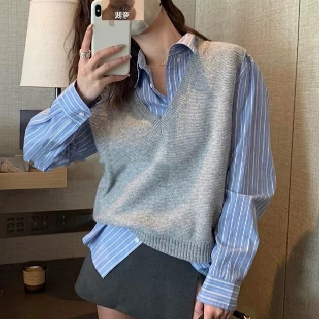 25 Spring and Autumn New Style Easiest for Match Worsted Wool V Neck Vest Slim Women's Knitted Sleeveless Vest Waistcoat