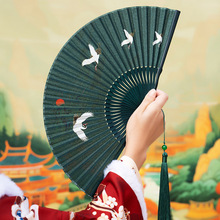 仙鹤6寸女士折扇 复古风瑞鹤图 随身携带丝绸汉服小扇子