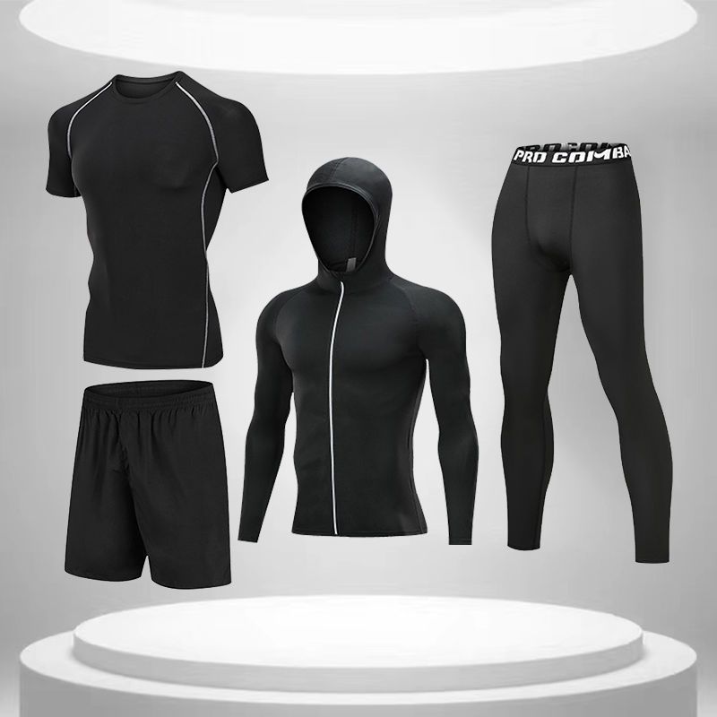 Medias de secado rápido para hombres de manga larga cálido entrenamiento para correr equipo de fitness otoño e invierno traje deportivo elástico alto