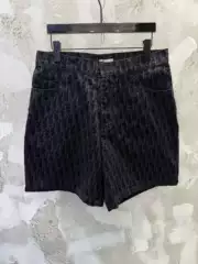In Stock High Quality Os： New Embroidery Flocked Denim Shorts OS Loose Fit Unisex