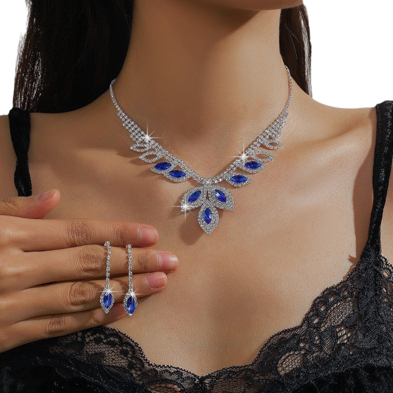 Bruidssieraden ketting oorbellen sieradenset bruiloft banket jurk ketting modieuze en veelzijdige temperament accessoires_voghion.com