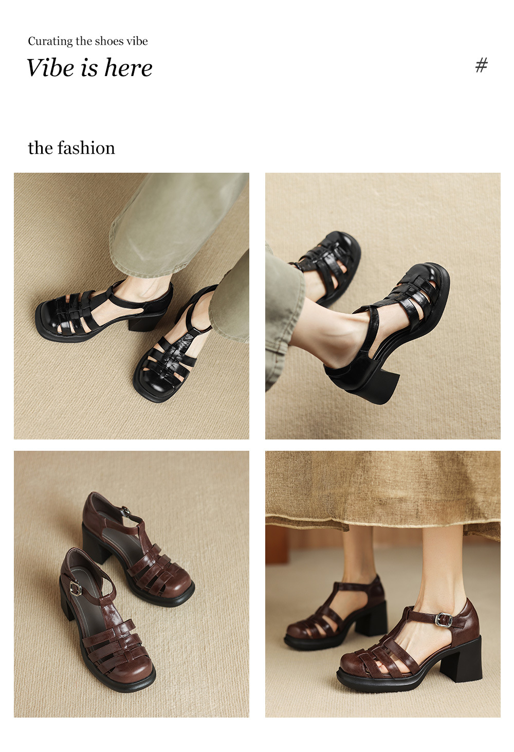 Sandal nữ phong cách La Mã gót dày 7 cm, mũi kín quai T, đế xuồng — màu nâu chi tiết 1