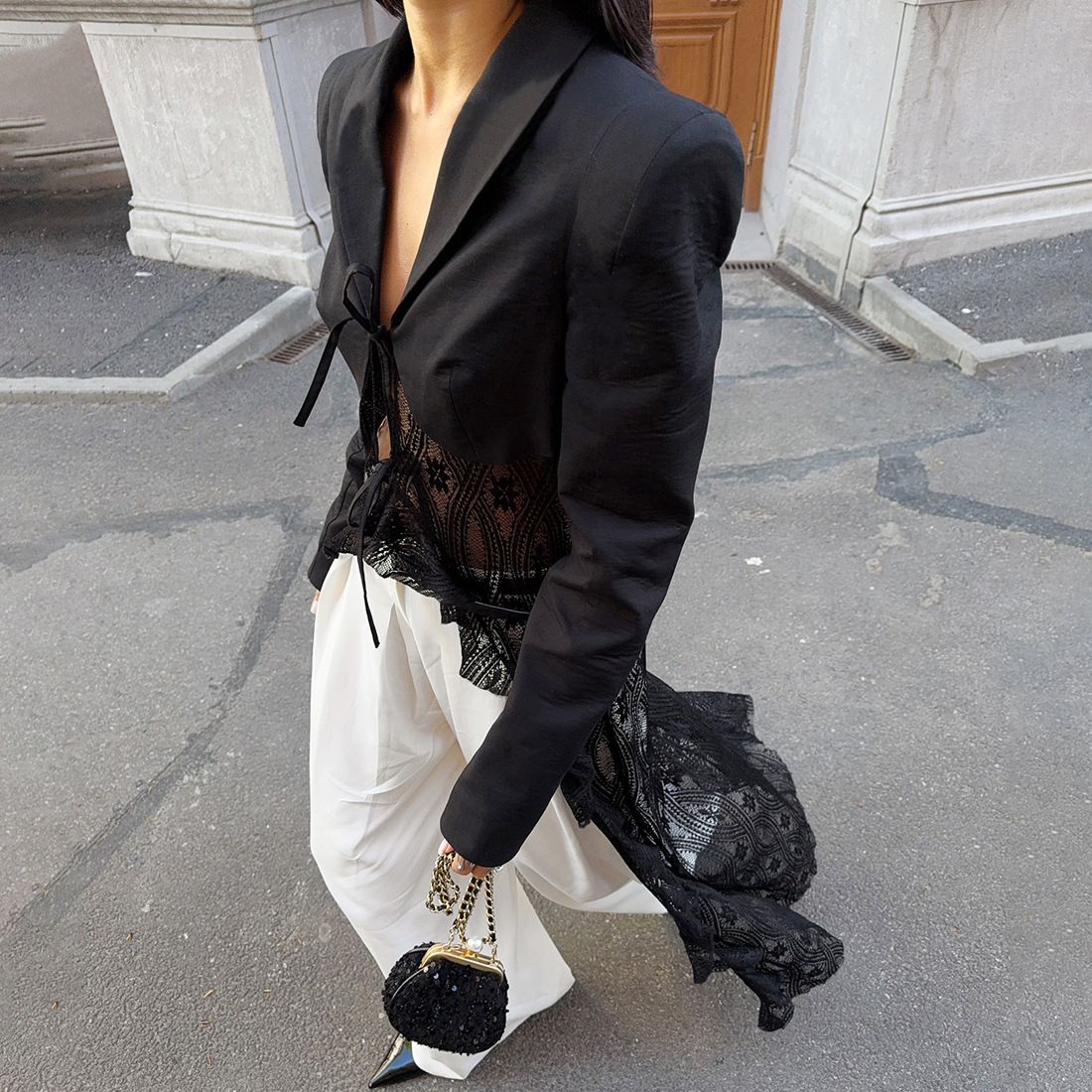 2025 Autumn Winter New Women's Fashion Trendy Street Style Lace Patchwork Cardigan Blazer_ecoleips.com