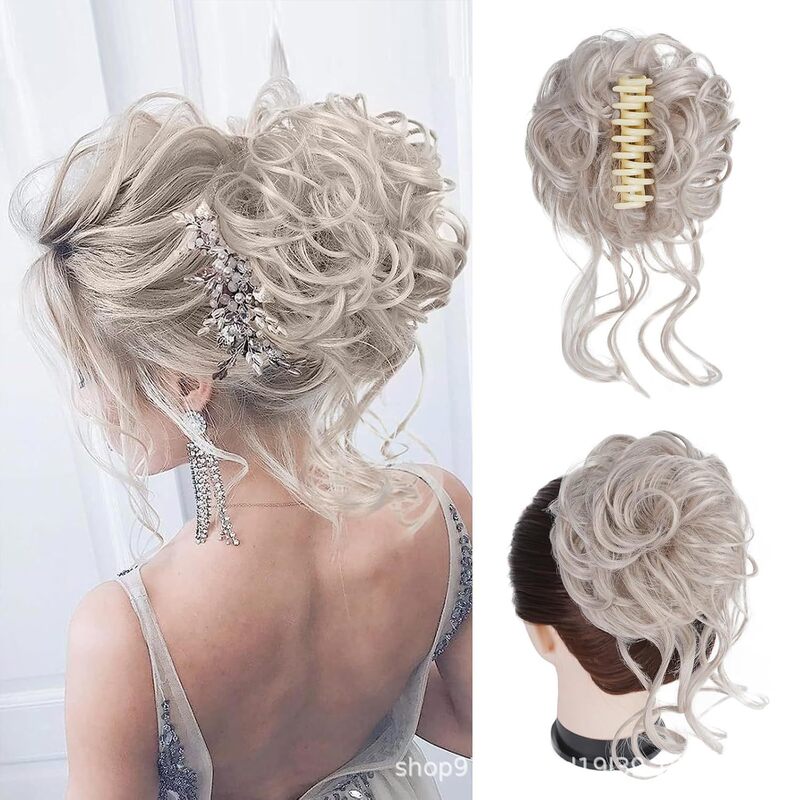 curly hair messy bun 2 plastic comb clip in hair extension wig for women wedding wig curly hair messy bun 2 plastic comb clip in hair extension wig for women wedding wig