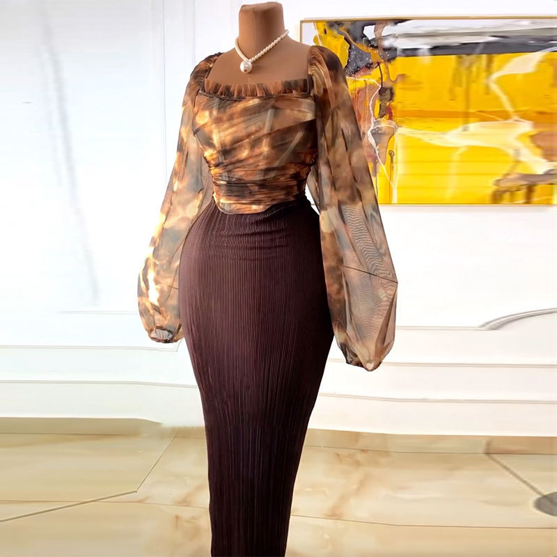 European and American Women's Clothing 2026 Summer New Style Elegant Square Collar Lantern Sleeve Shirt High-Waisted Skirt Two-Piece Set