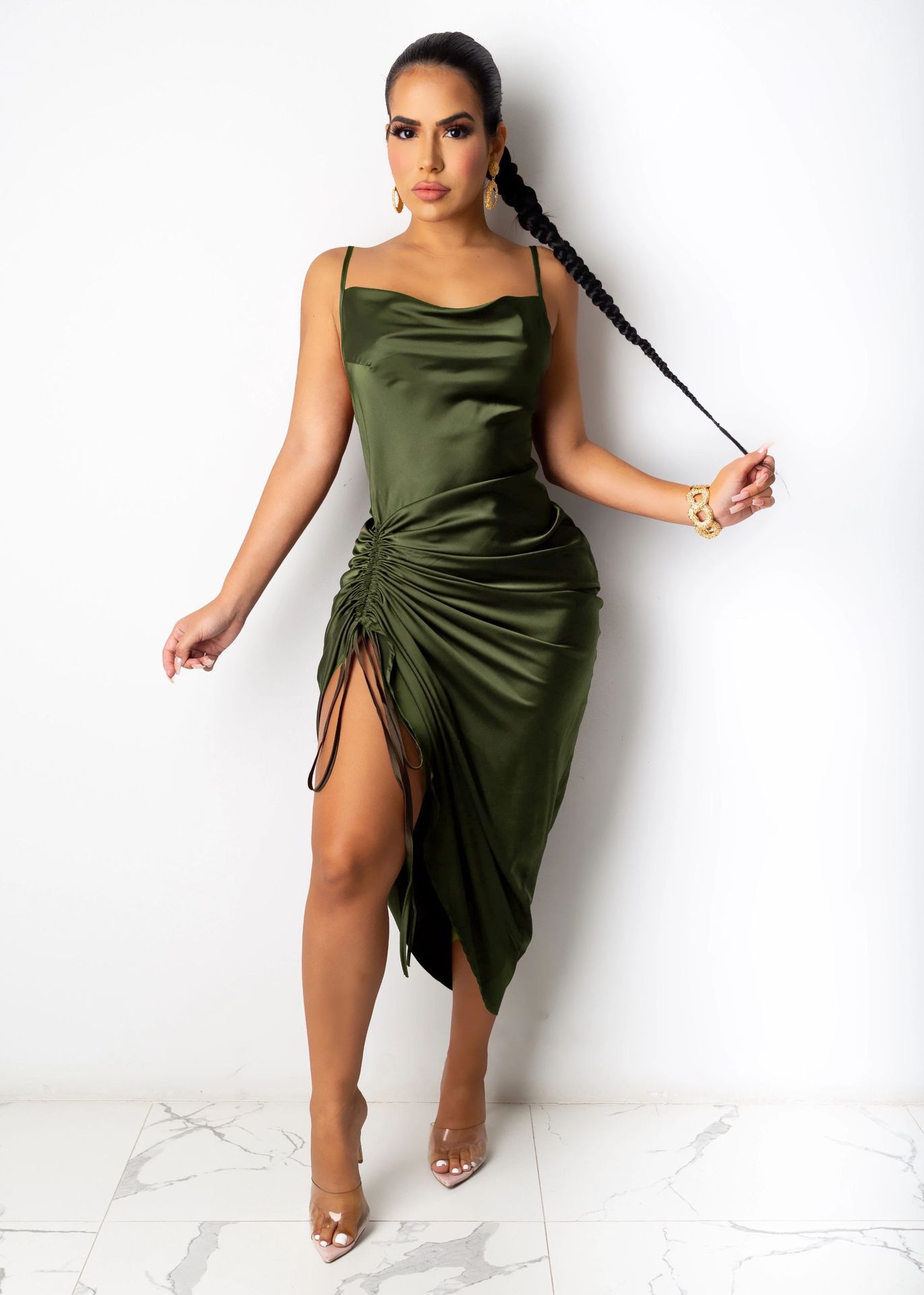 new fashion sexy backless lace-up slit pleated sling long skirt NSMI26094