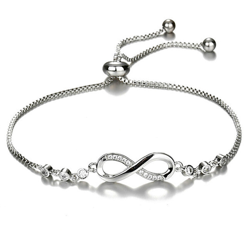 Cross-Border Hot Selling Infinite Cycle 8-Character Bracelet Crystal Pull-Out Bracelet Micro-Paved Zircon S925 Silver Bracelet for Women Cross-Border Hot Selling Infinite Cycle 8-Character Bracelet Crystal Pull-Out Bracelet Micro-Paved Zircon S925 Silver Bracelet for Women