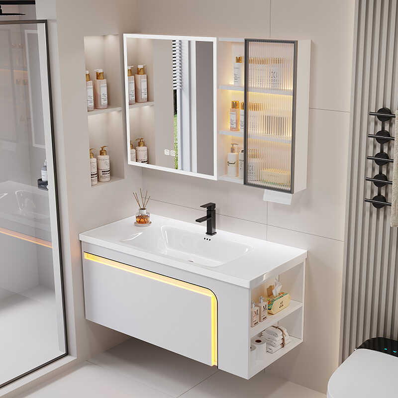 Gabinete de baño de panal de abeja grueso combinado para baño de cerámica integral lavabo lateral gabinete de almacenamiento