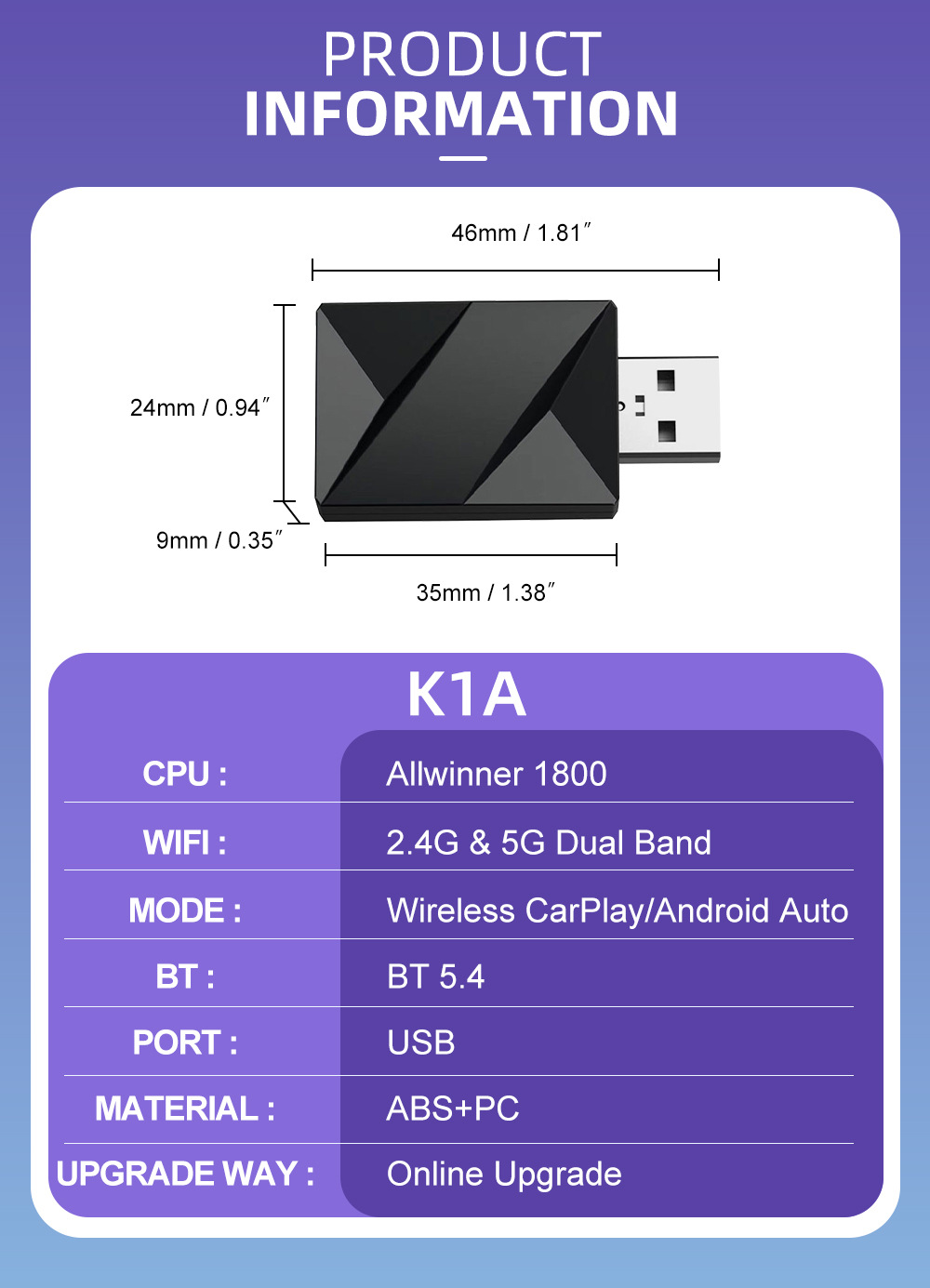Cross-Border Carplay Box Mini Wired to Wireless Adapter for Apple and Android Auto Suitable for Car Machine Connectivity Conversion Box
