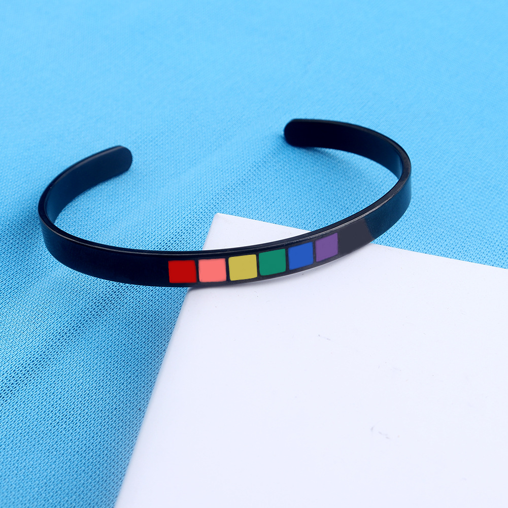 Einfacher Stil Regenbogen Rostfreier Stahl Manschettenarmbänder display picture 2