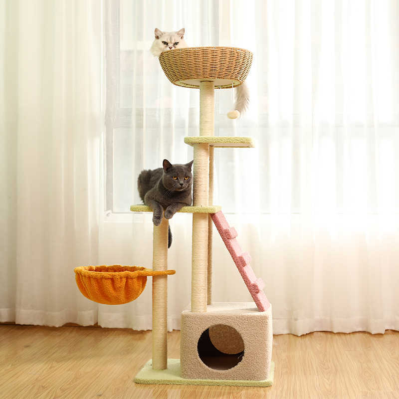 Cat trepando estante, gato nido, árbol de gato, estante para gatos, columna de agarre para gatos, banda de salto para gatos, cabina espacial, juguete para gatos