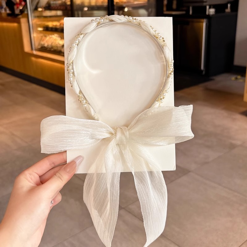 Niños super inmortal tejido bufandas de seda flotantes flores flotantes un cabello de cola de caballo atar cinta de cabello cabeza de cuerda de perla cabeza de cuerda de cabello