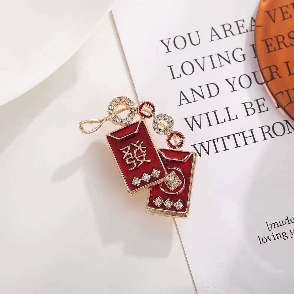 Broche pétard rouge chinois haut de gamme pour les fêtes 2025, accessoire unisexe pour pull, cadeau_voghion.com