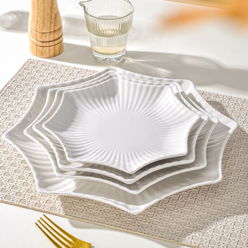 Octagonal Starfish Plate, Pure White, Durable, High-Temperature Resistant Porcelain, Easy to Clean, Suitable for Home and Commercial Use, Ceramic, Irregular Shape, High-Grade Underglaze Color Dish